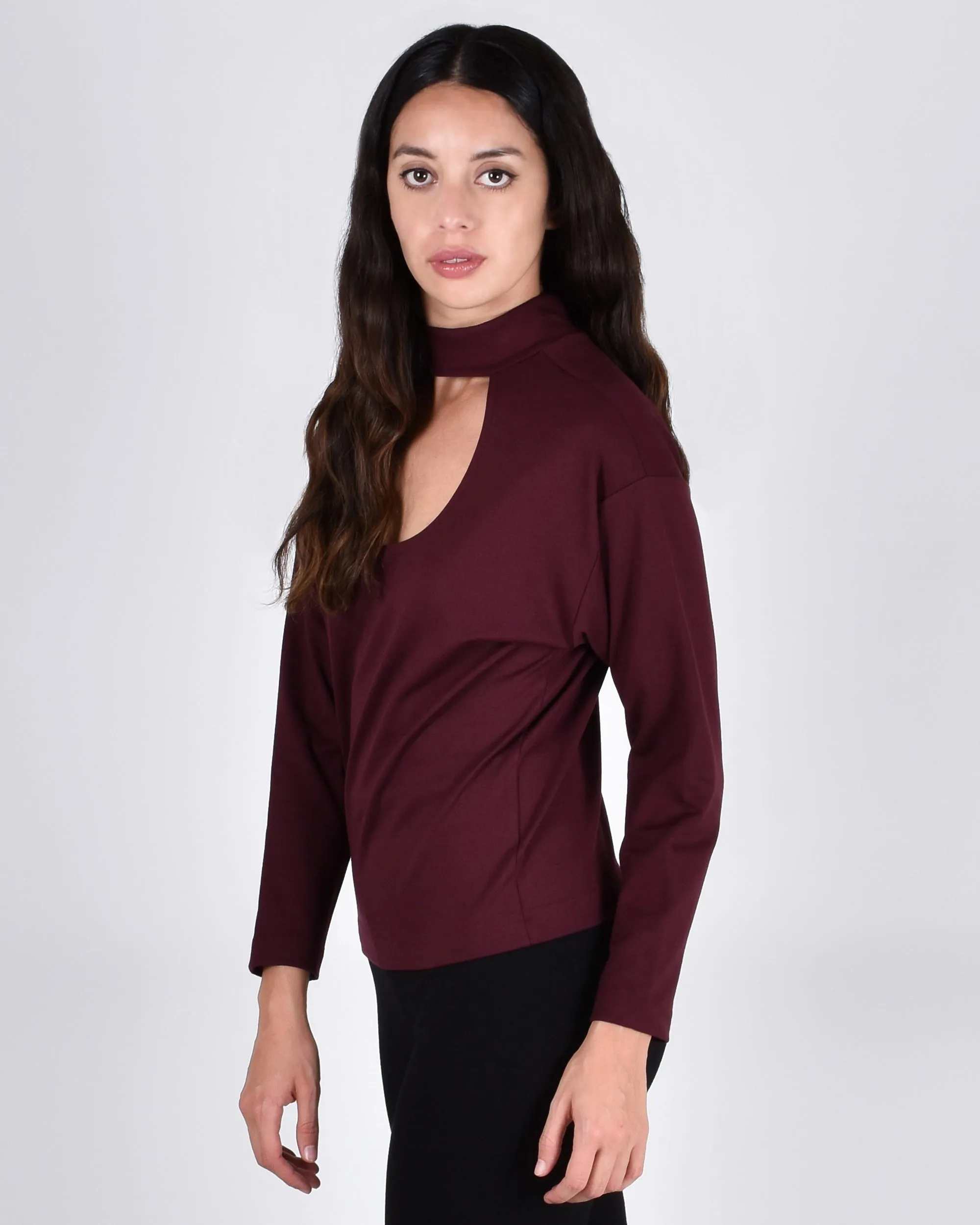 Egret Long Sleeve Top 2-in-1 in Burgundy