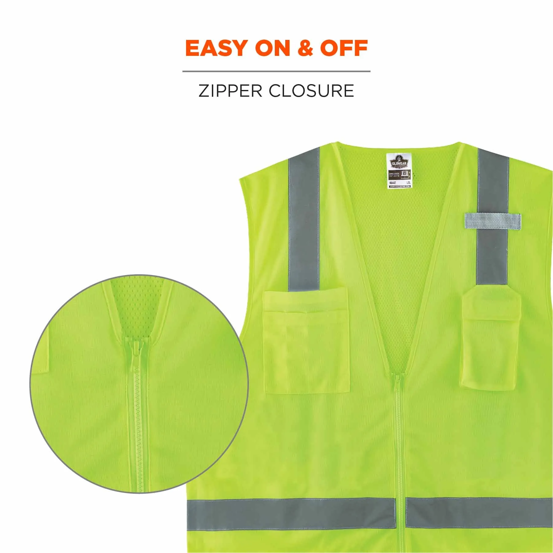 Ergodyne 24505 8249Z-S XL Lime Class 2 Economy Surveyors Vest - Single Size