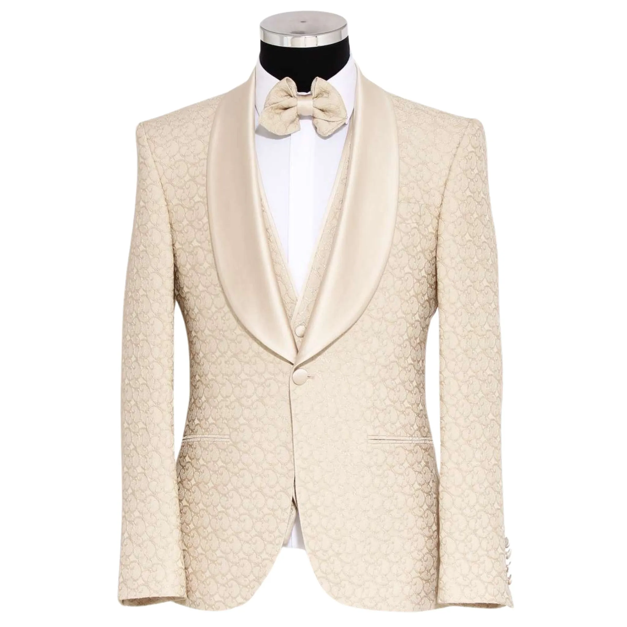 Exquisite Cream Design Three-Piece Tuxedo with Satin Lapel - A Trendsetting Choice for 2024 Prom and Wedding Seasons