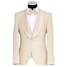 Exquisite Cream Design Three-Piece Tuxedo with Satin Lapel - A Trendsetting Choice for 2024 Prom and Wedding Seasons