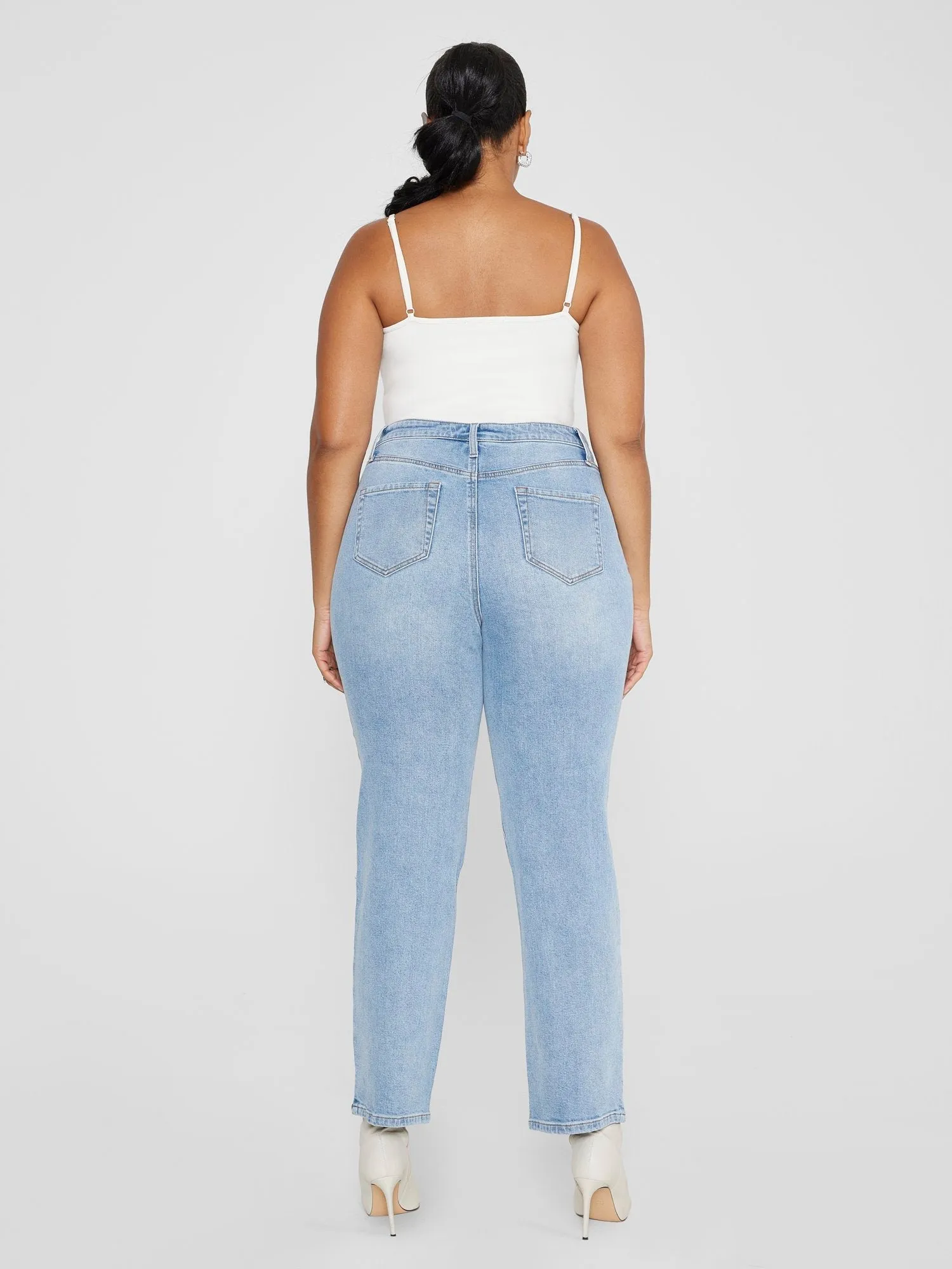 Fashion To Figure - High Rise Rhinestone Detail Straight Leg Jeans