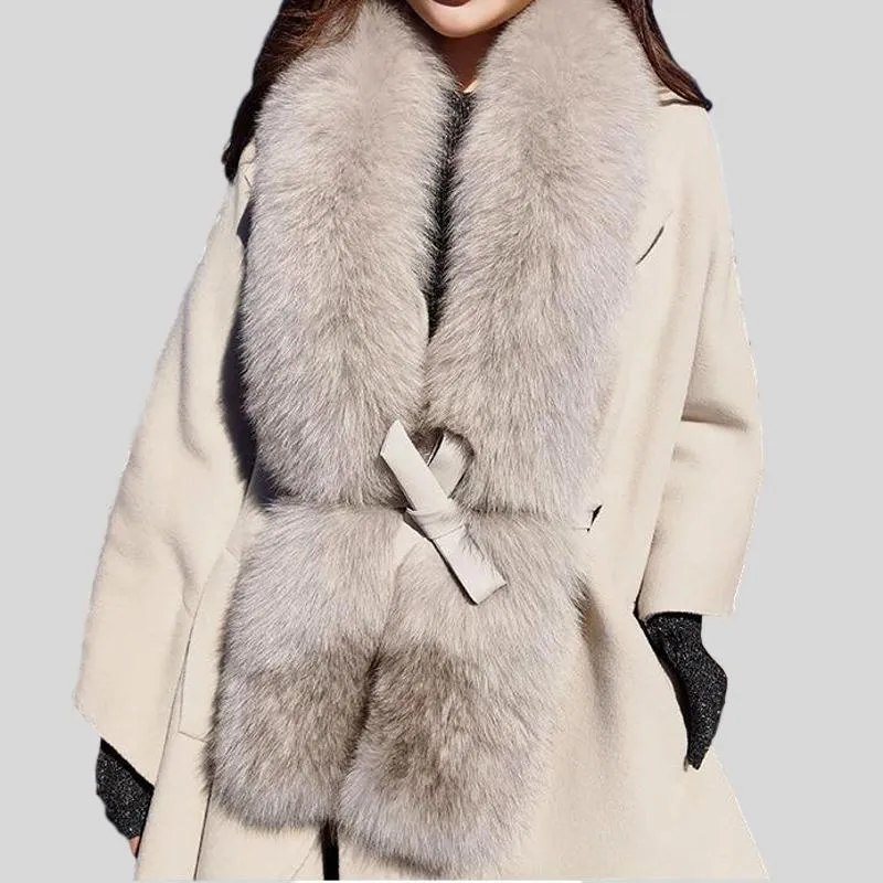 Fox Fur Collar Cloak Handmade 100% Double Woolen Coat