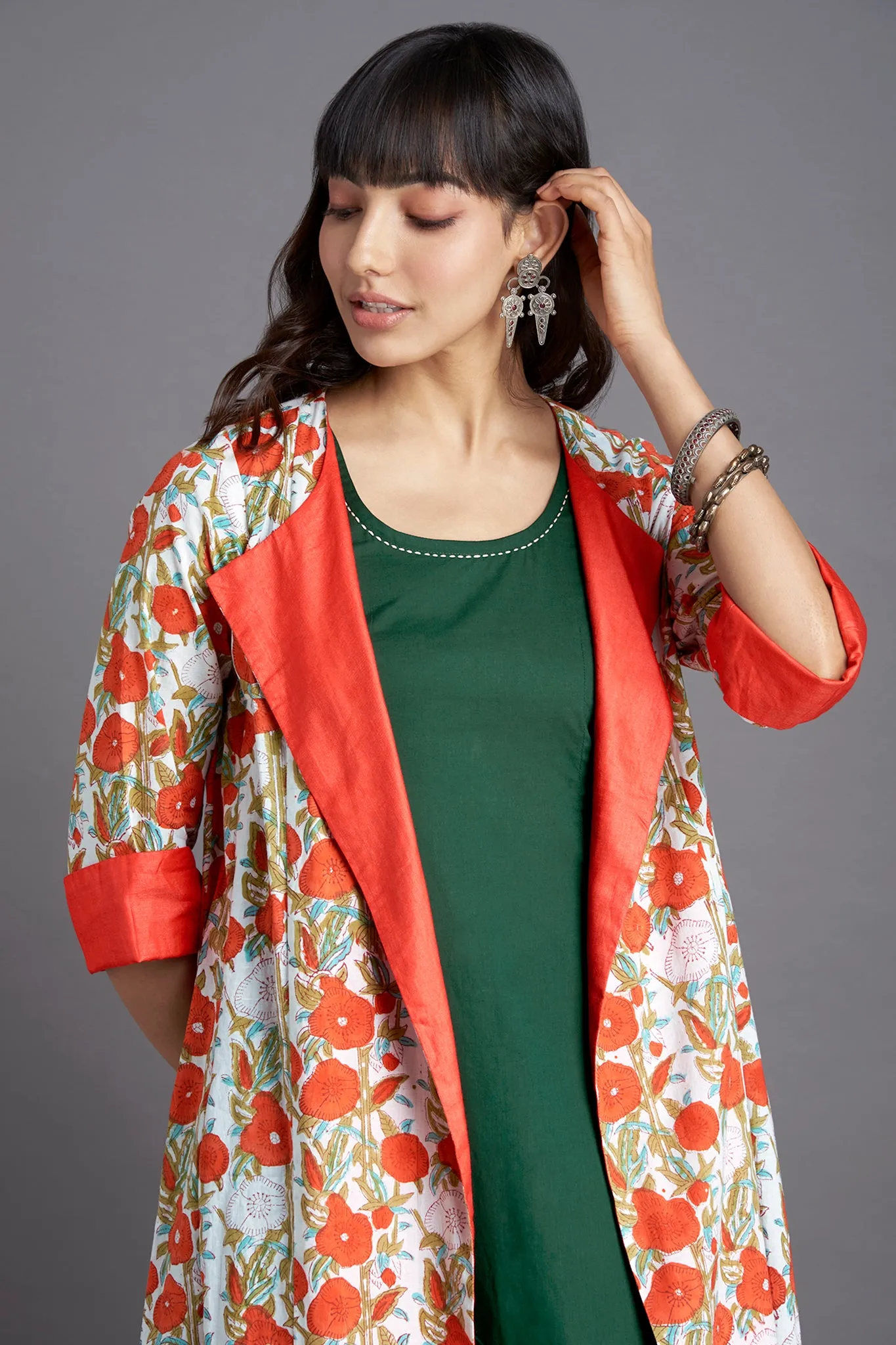 front lapel jacket - morning glory & tangerine blooms