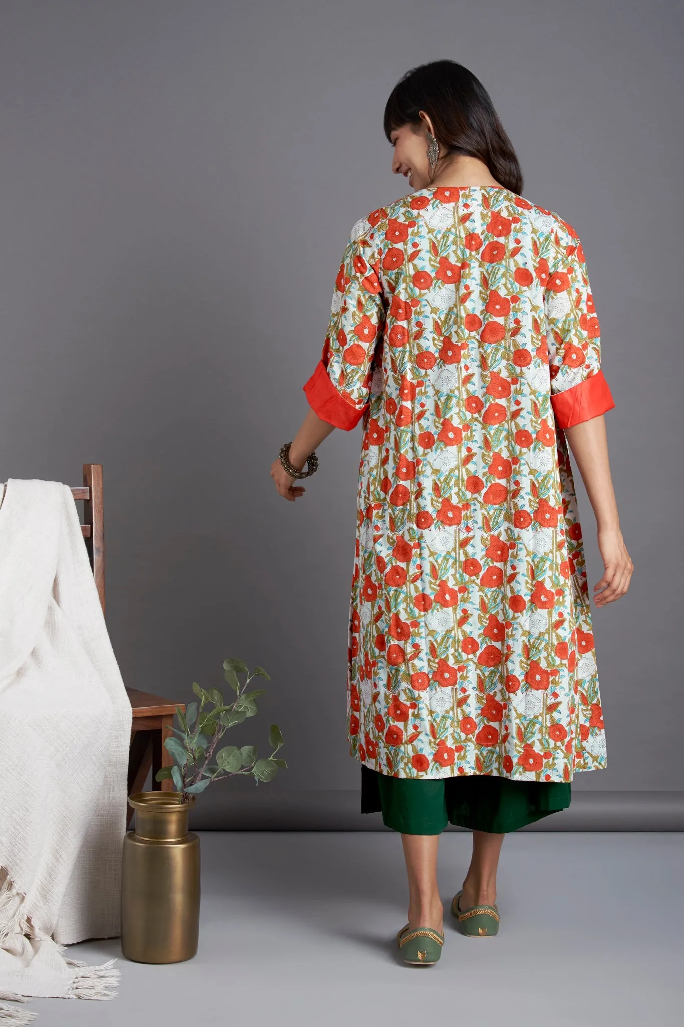 front lapel jacket - morning glory & tangerine blooms