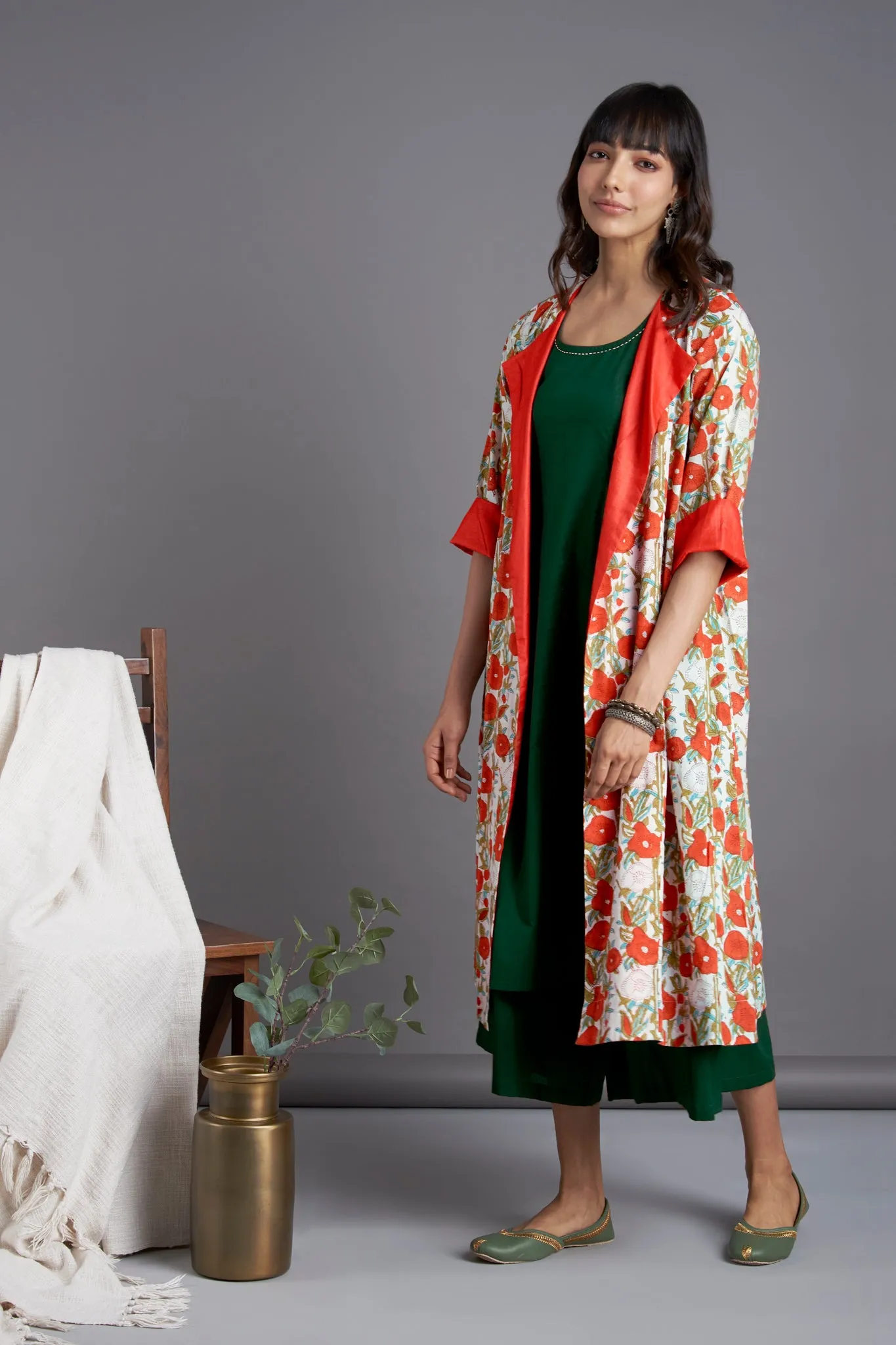front lapel jacket - morning glory & tangerine blooms