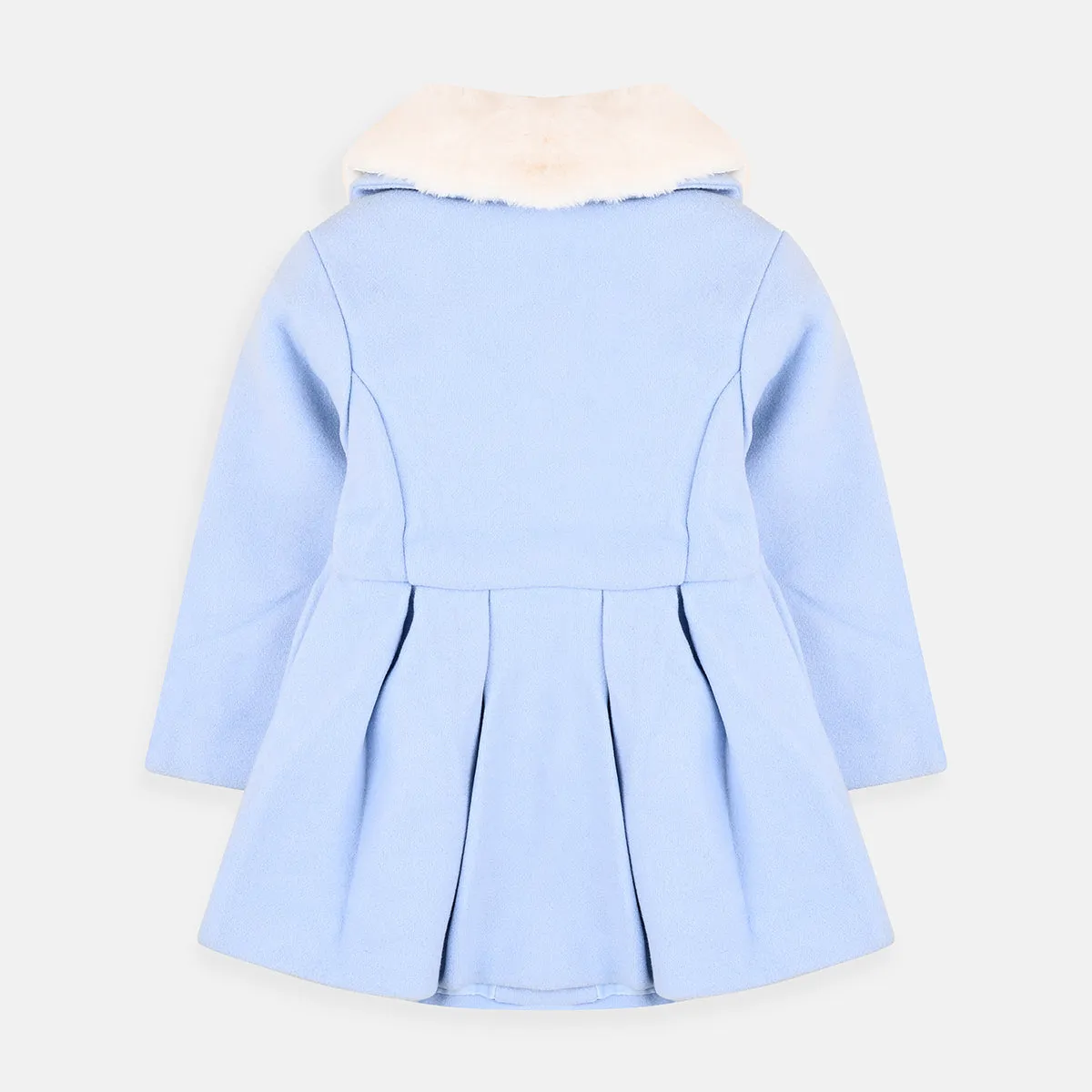 GDKY Fur Neck Flower Embroidered Blue Wool Coat 7755