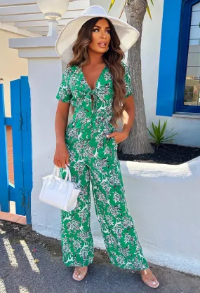 In The Game Green Tie Front Jumpsuit