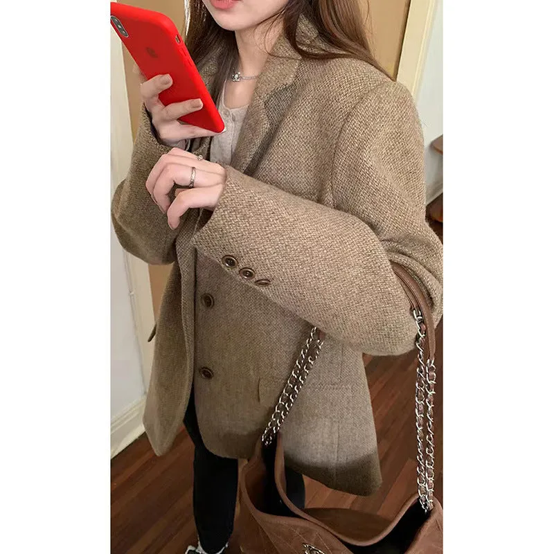 Joskaa frat boy outfits Im Xiang Paris Holiday Wool Variegated Single-Sided Woolen Suit Coat Women's Autumn and Winter Short Woolen Coat