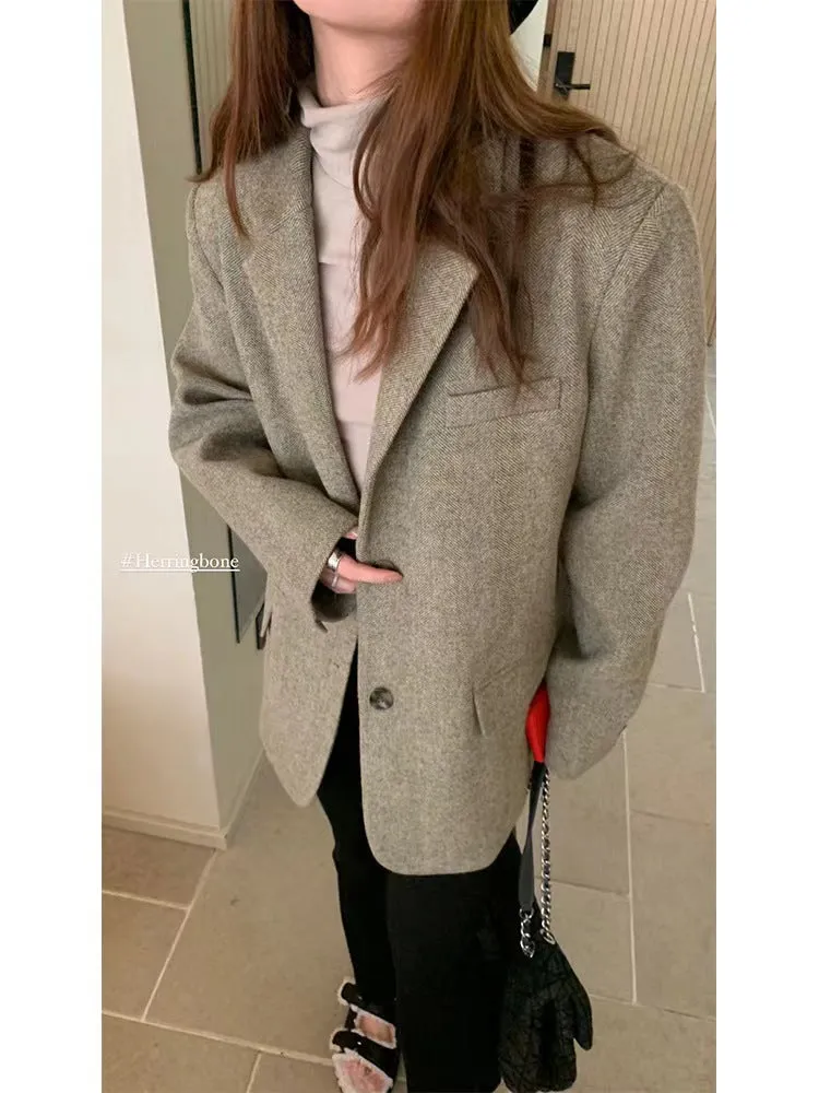 Joskaa frat boy outfits Im Xiang Paris Holiday Wool Variegated Single-Sided Woolen Suit Coat Women's Autumn and Winter Short Woolen Coat