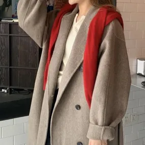 Joskaa winter fits men Fcy Maillard Camel Double-Sided Wool Coat Autumn and Winter Vintage Belt Bathrobe Korean Style Loose Wool Coat