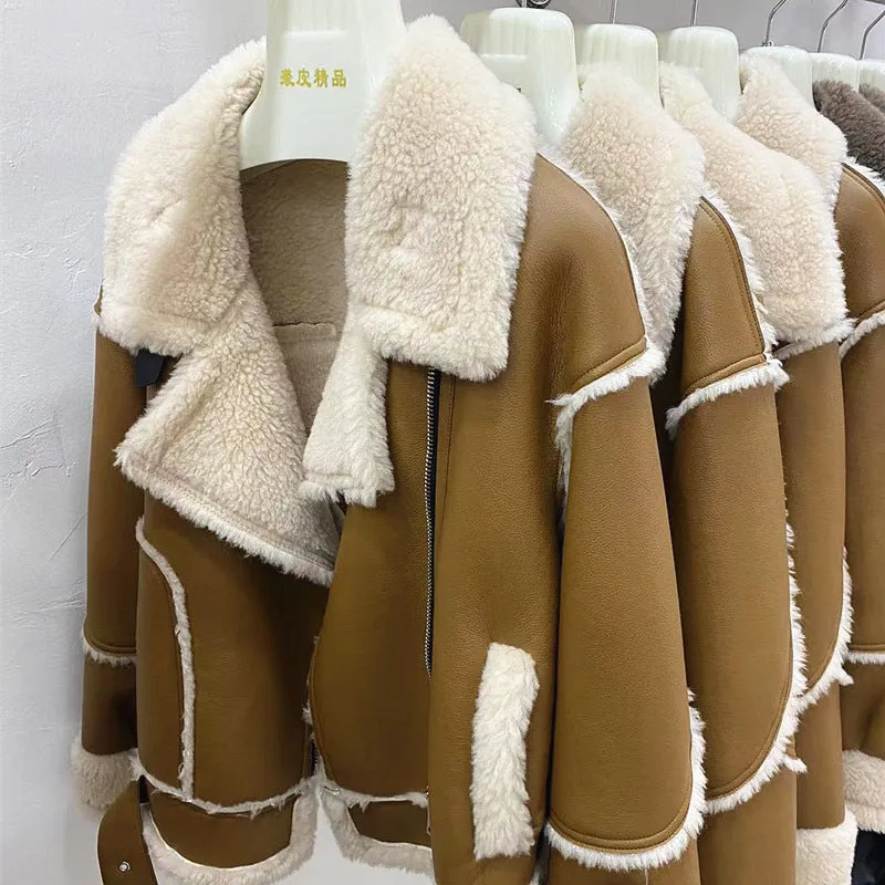 Joskaa winter fits men Fur Lamb Fur Fur Integrated Cashmere Fur Coat Women's Short Warm Real Wool Coat