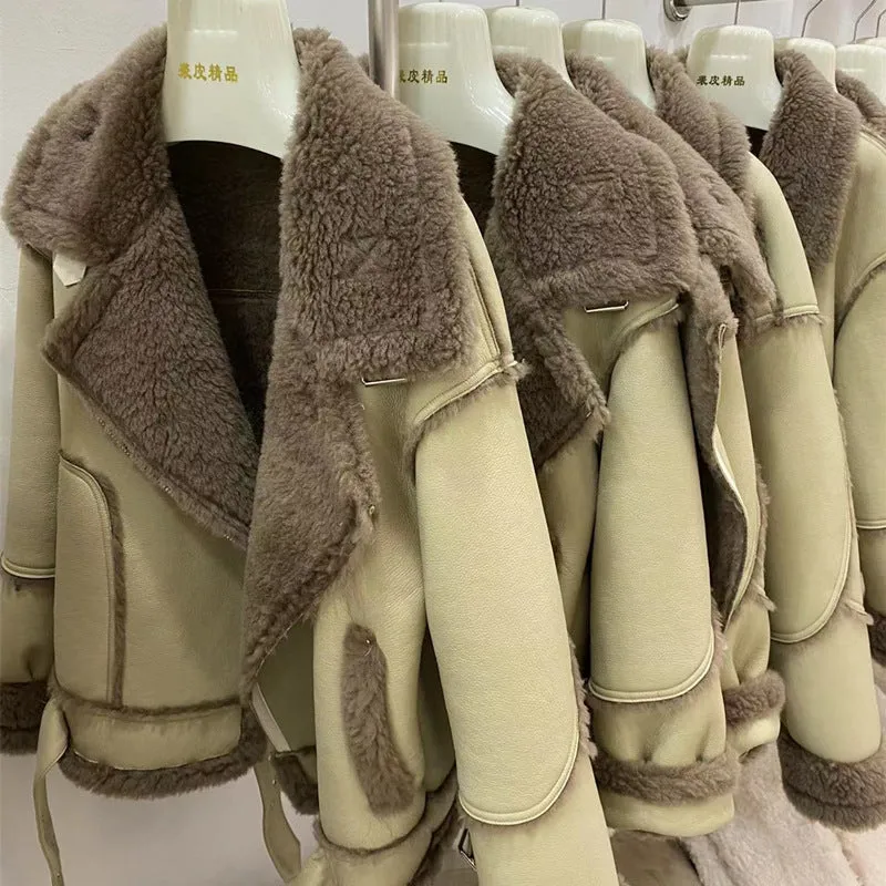Joskaa winter fits men Fur Lamb Fur Fur Integrated Cashmere Fur Coat Women's Short Warm Real Wool Coat