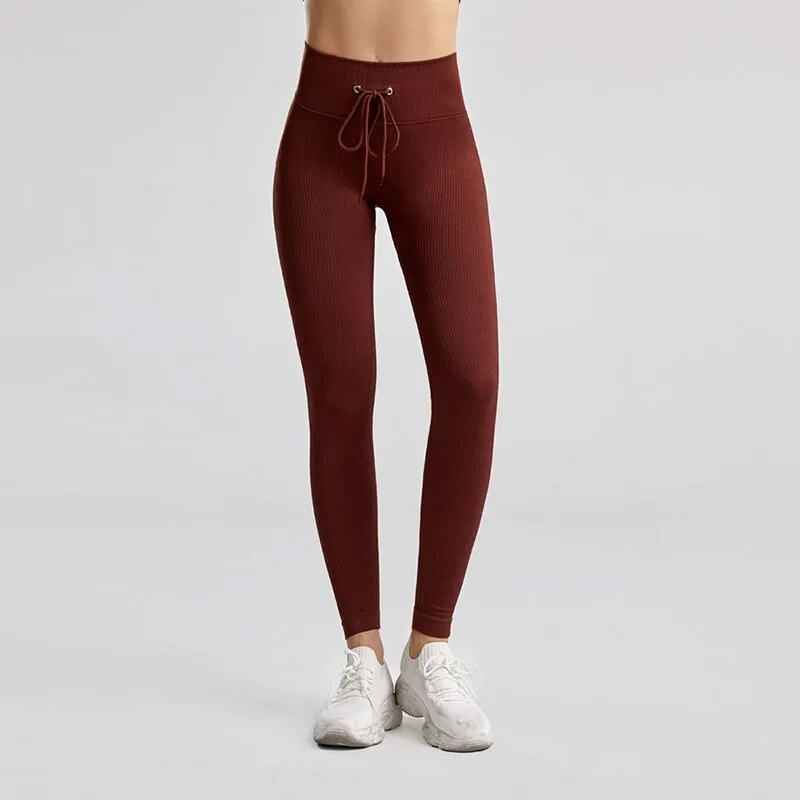 KittenAlarm - Mojoyce Ribbed Yoga Pants Sport Leggings Women Fitness Gym Clothing High Waist Push Up Seamless Workout Pants Solid Tights