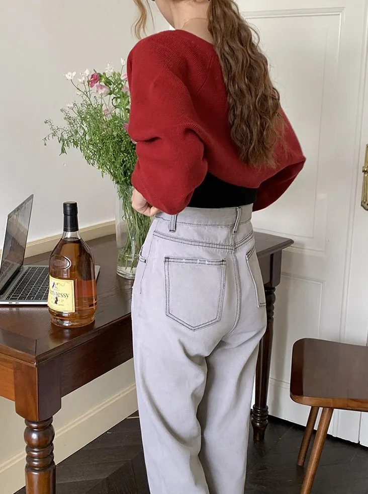 [Korean Style] 3 Color Round Neck Cropped Knit Cardigan