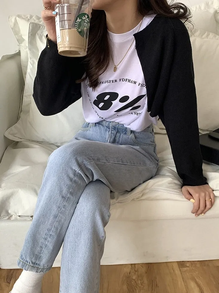 [Korean Style] 3 Color Round Neck Cropped Knit Cardigan