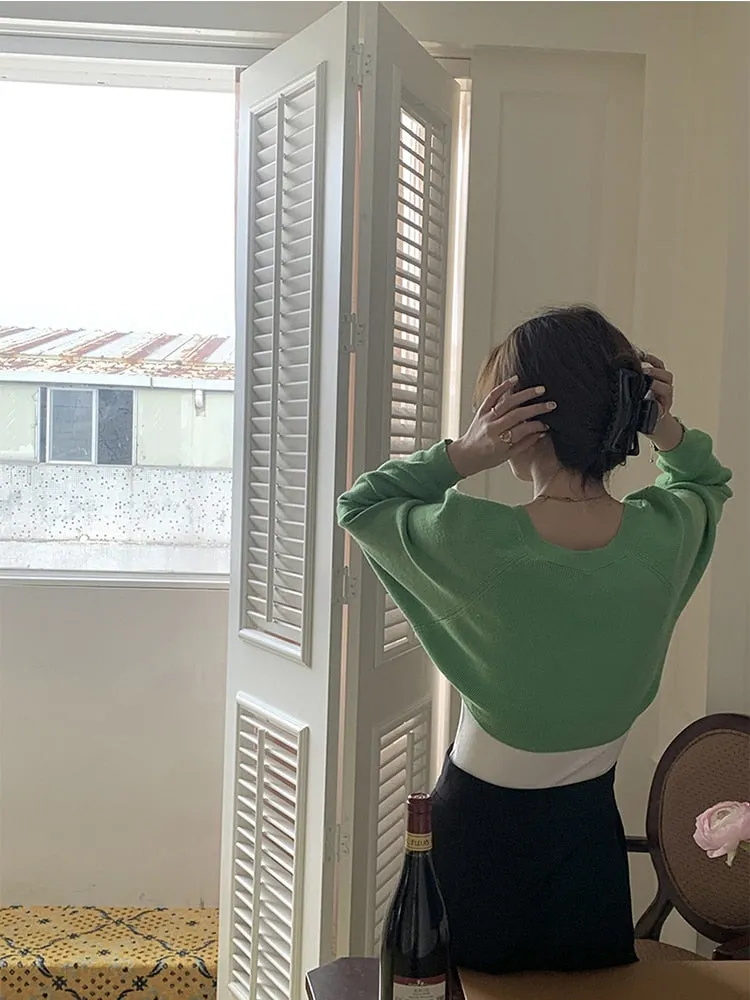 [Korean Style] 3 Color Round Neck Cropped Knit Cardigan