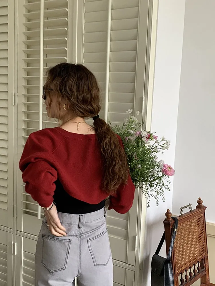[Korean Style] 3 Color Round Neck Cropped Knit Cardigan
