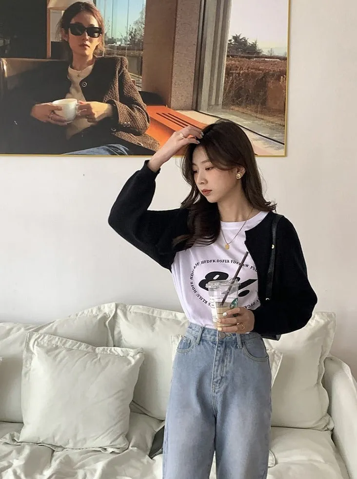 [Korean Style] 3 Color Round Neck Cropped Knit Cardigan