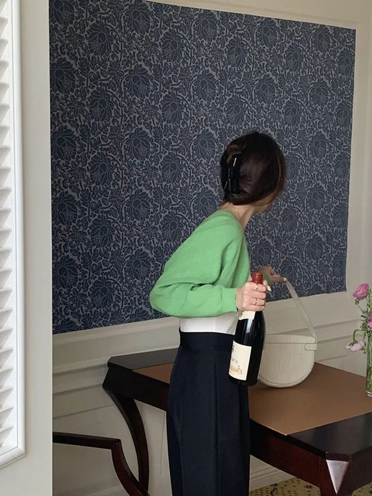 [Korean Style] 3 Color Round Neck Cropped Knit Cardigan