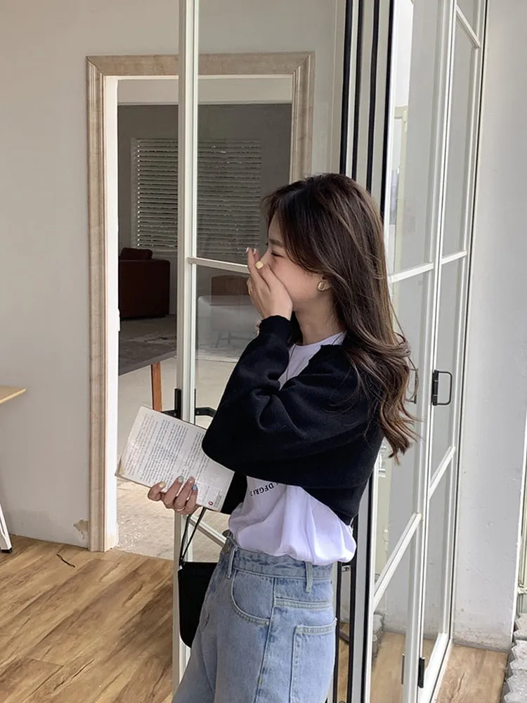 [Korean Style] 3 Color Round Neck Cropped Knit Cardigan