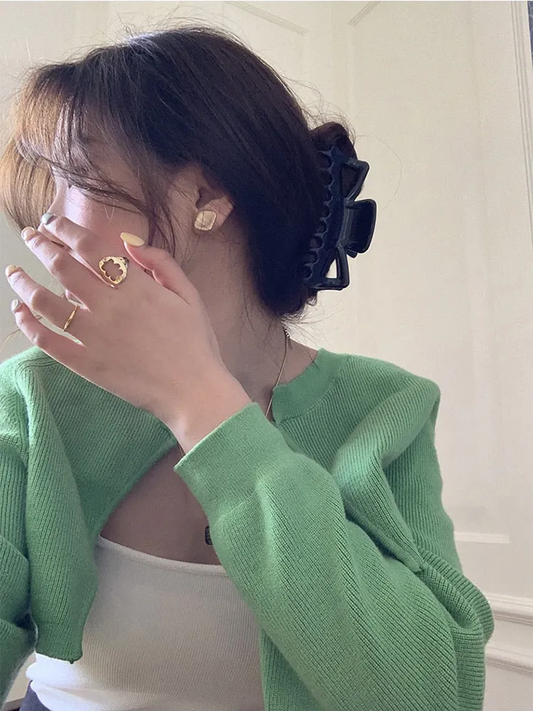 [Korean Style] 3 Color Round Neck Cropped Knit Cardigan