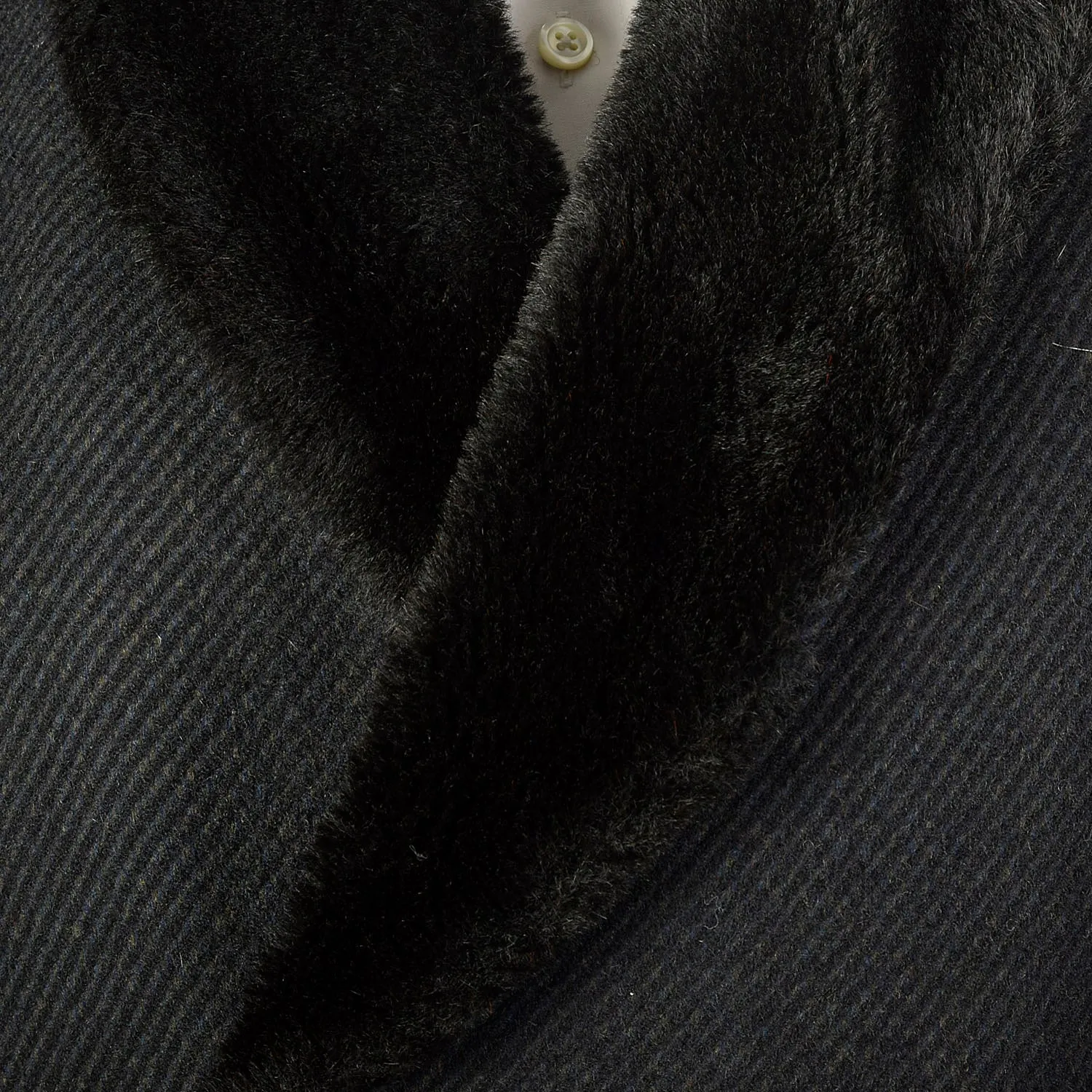 Large 1970s Coat Charcoal Black Faux Fur Double Breasted Winter