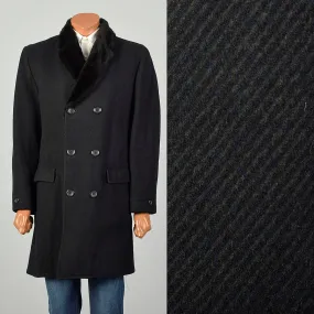 Large 1970s Coat Charcoal Black Faux Fur Double Breasted Winter