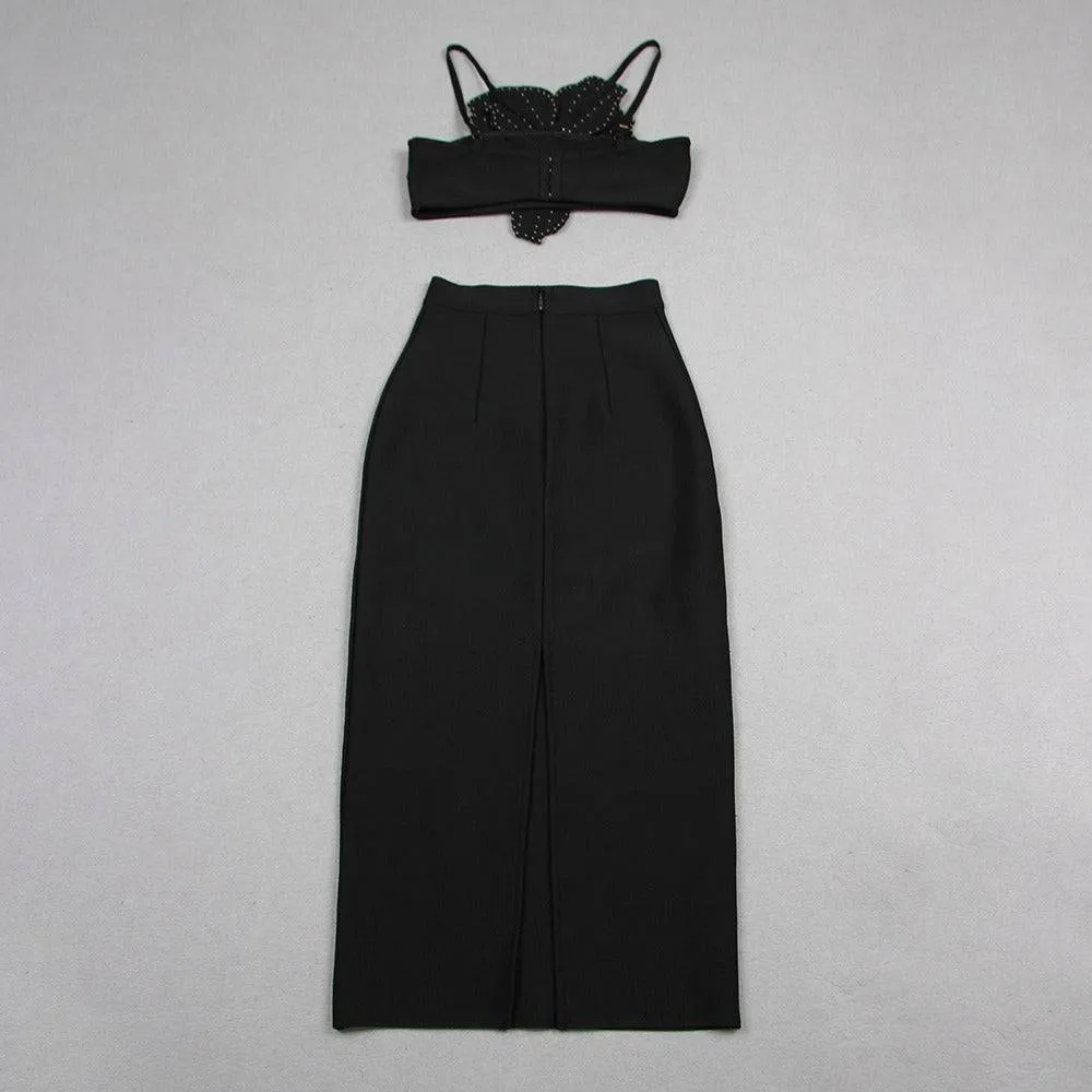 Lora Beaded Flower bandage skirt set