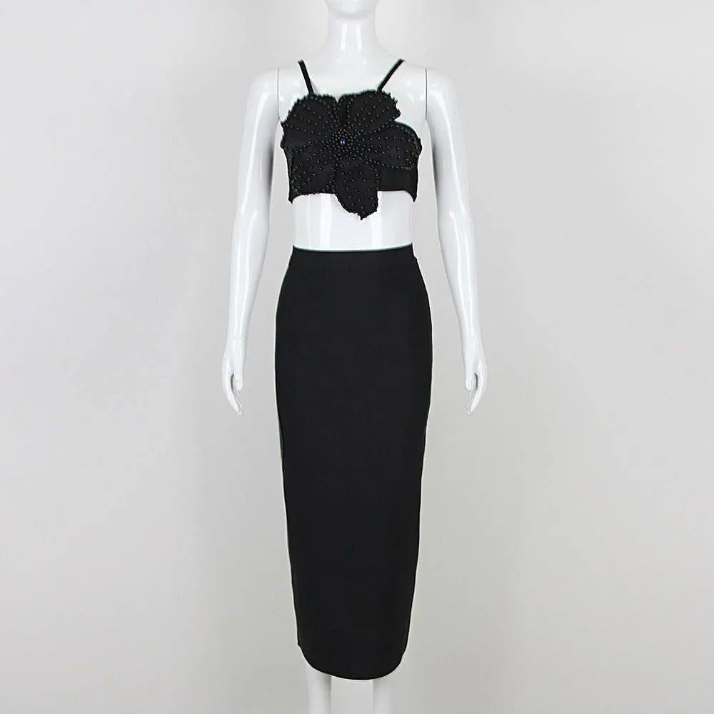 Lora Beaded Flower bandage skirt set