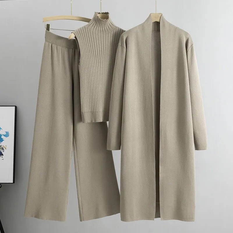 LovelyRLovely 3pcs Women's Knitted Vest Cardigan And Pants Set