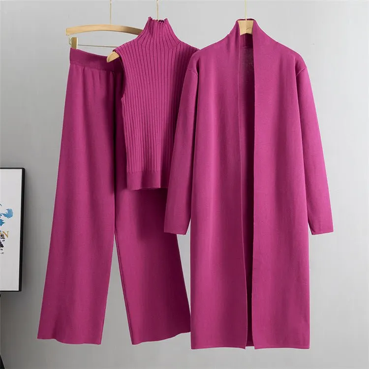 LovelyRLovely 3pcs Women's Knitted Vest Cardigan And Pants Set