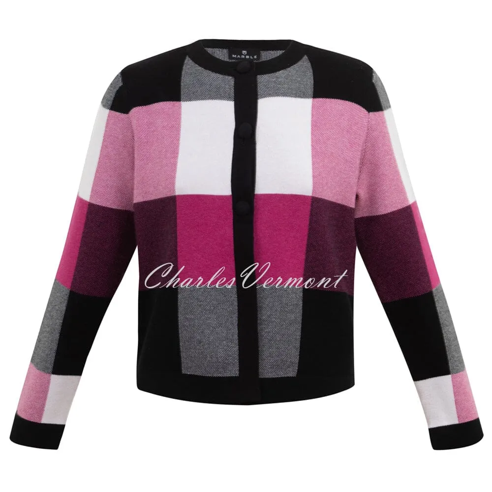 Marble Round Neck Cardigan – style 6378-181 (Raspberry / Multi)