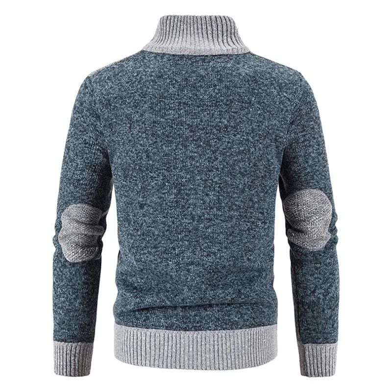 Men Sweater Patchwork Cardigan Knitted Sweater Jacket Slim Fit Collar Thick Warm Coat