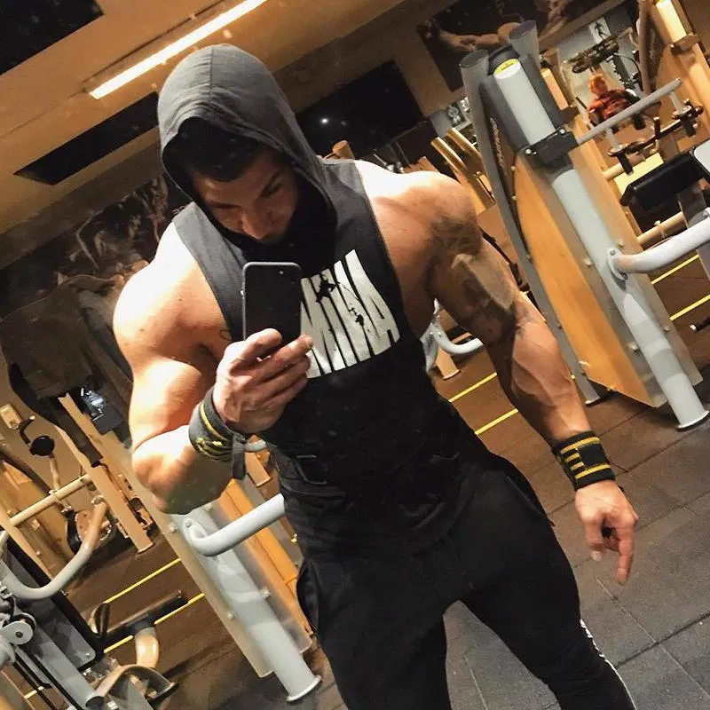 Men's Casual Sports Hooded Printed Sleeveless T-shirt