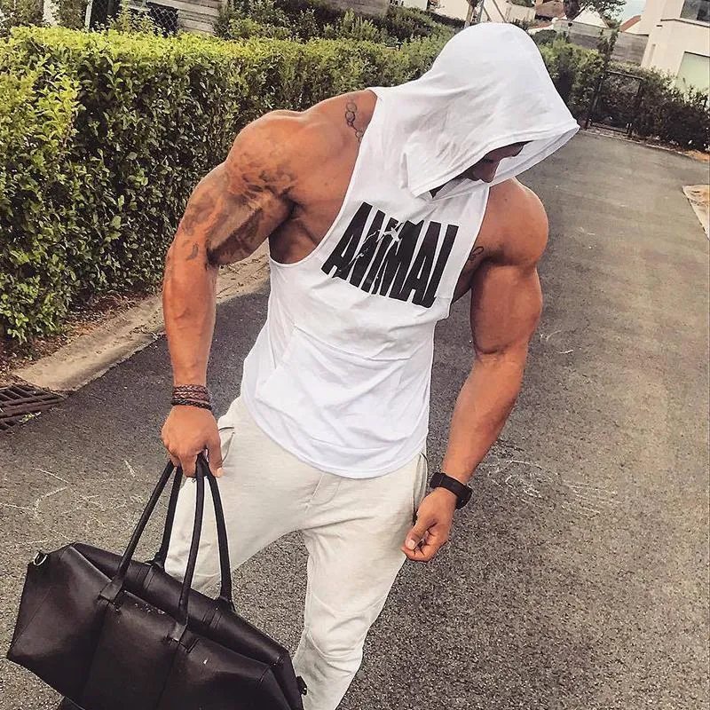 Men's Casual Sports Hooded Printed Sleeveless T-shirt