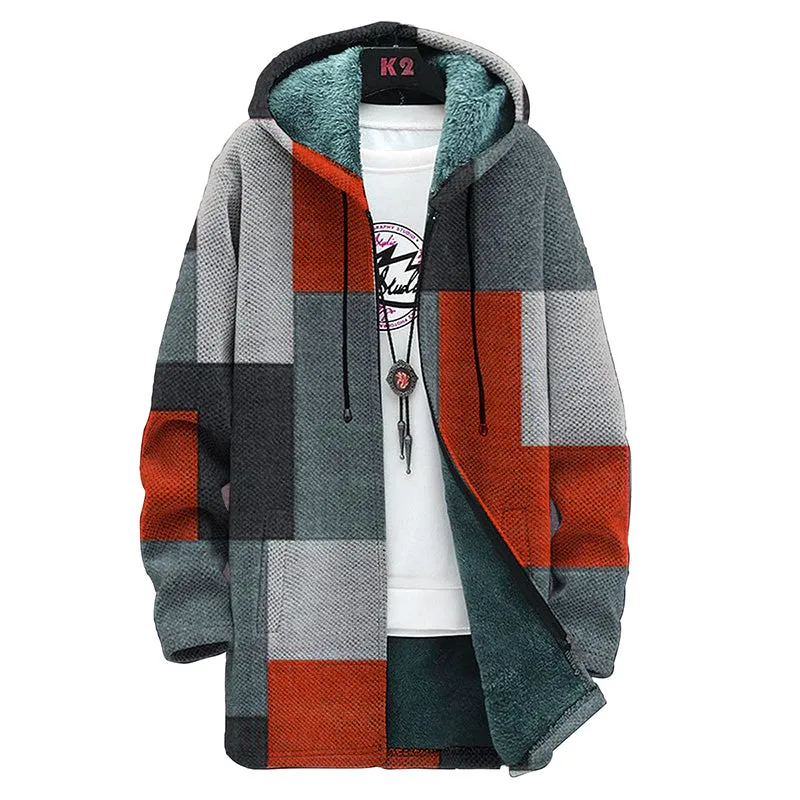 MEN'S PRINTED HOODED TWO-POCKET FLEECE CARDIGAN JACKET 94423326YM