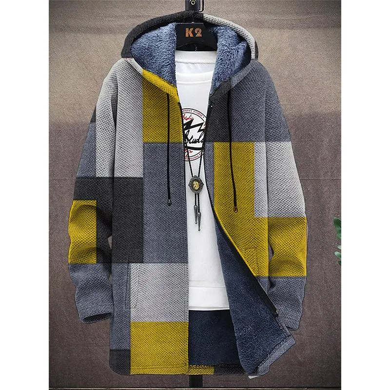 MEN'S PRINTED HOODED TWO-POCKET FLEECE CARDIGAN JACKET 94423326YM