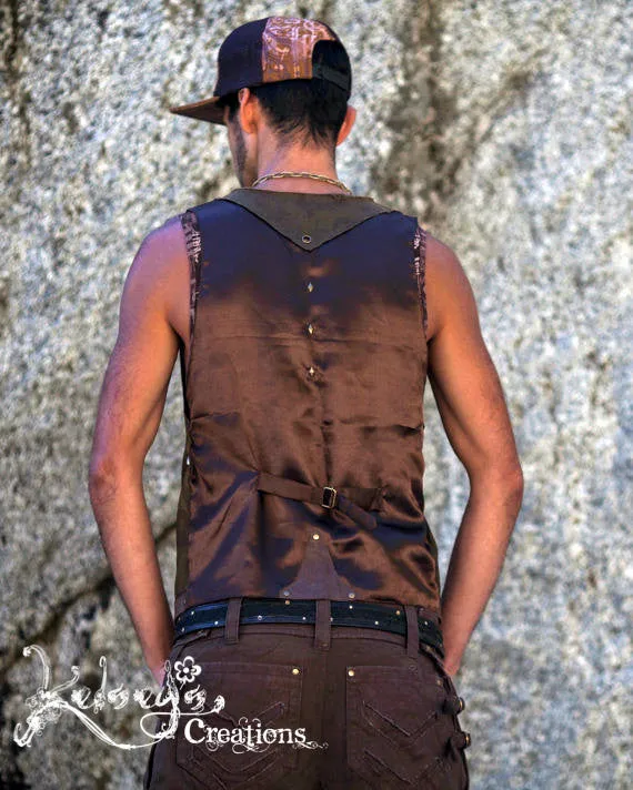 MENS VEST - XL, Xlarge, Brown Green Vest, Steampunk, Burning Man, Hipster, Festival wear, Gift for Boyfriend, Gift for Husband, Tassle Vest