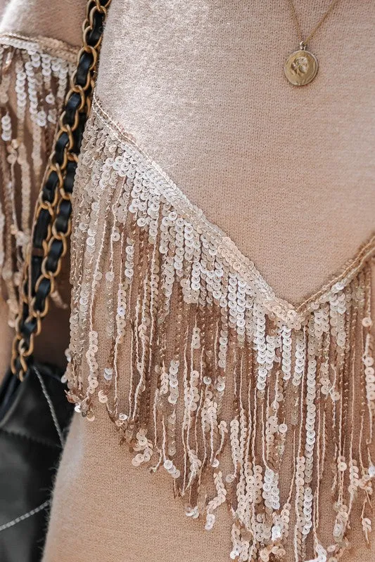 Mocha Fringe Detail Sweater Top