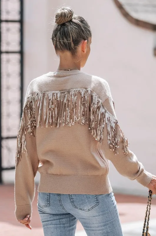 Mocha Fringe Detail Sweater Top