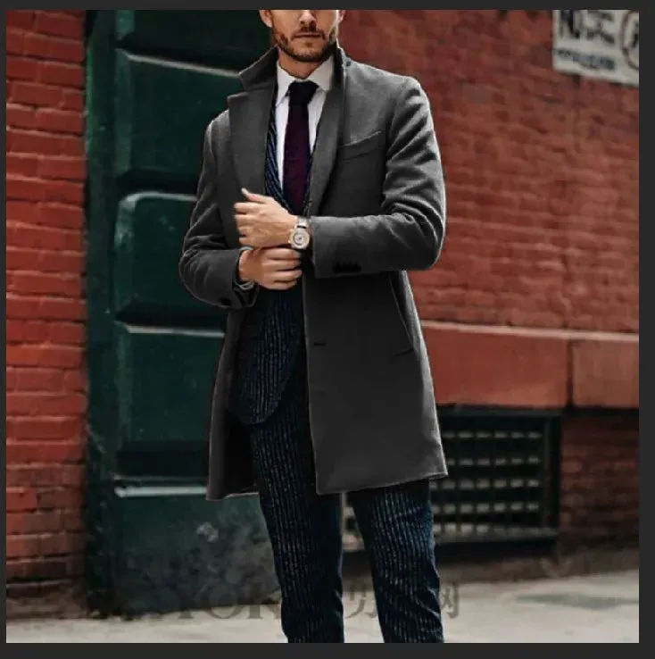 Mrmt 2024 brandneuer Herren mantel britischer mittellanger Herren-Langarm-Woll mantel lässiger Geschäfts mann Windschutz Woll mäntel Outwear