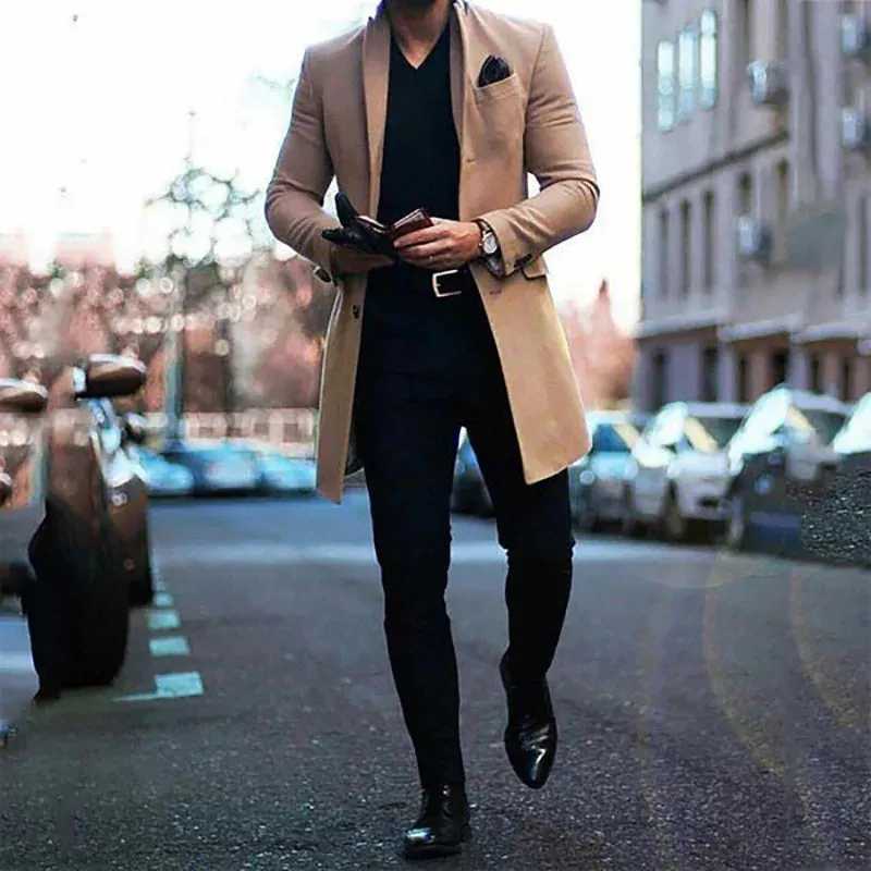 Mrmt 2024 brandneuer Herren mantel britischer mittellanger Herren-Langarm-Woll mantel lässiger Geschäfts mann Windschutz Woll mäntel Outwear