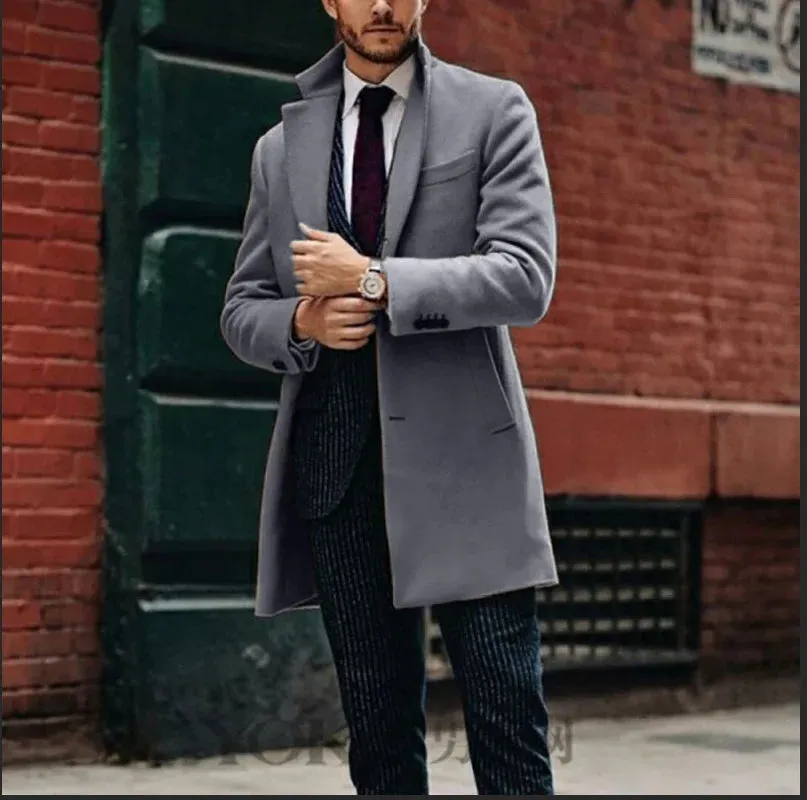 Mrmt 2024 brandneuer Herren mantel britischer mittellanger Herren-Langarm-Woll mantel lässiger Geschäfts mann Windschutz Woll mäntel Outwear