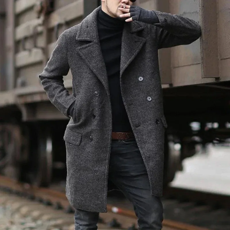 Neue Herren jacken lässig eingesteckte männliche Kleidung Woll mischung gefütterte Revers kleidung zweireihige elegante Overoats für den Frühling Winter