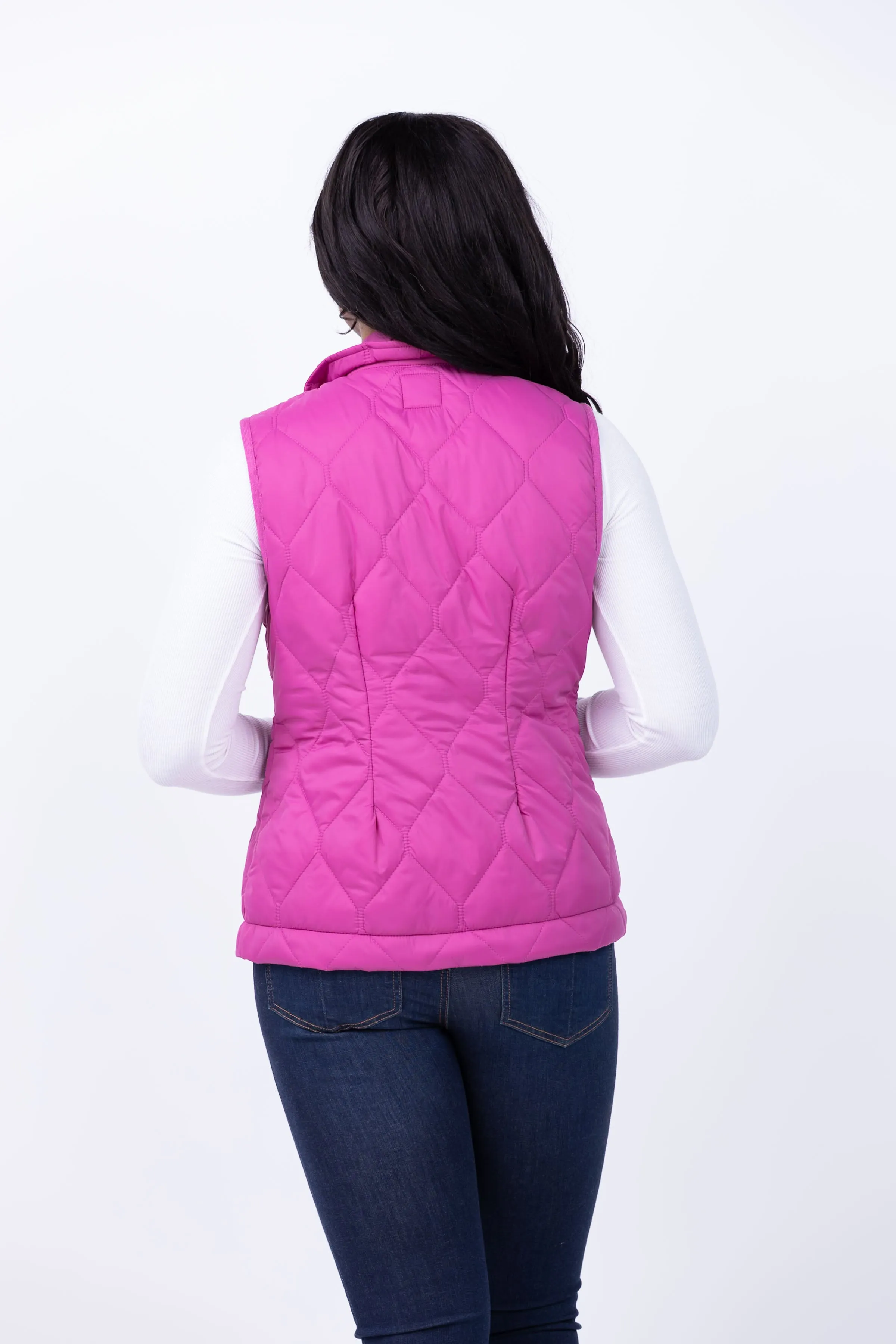 Nic   Zoe Knit Trim Puffer Vest in Orchid Petal