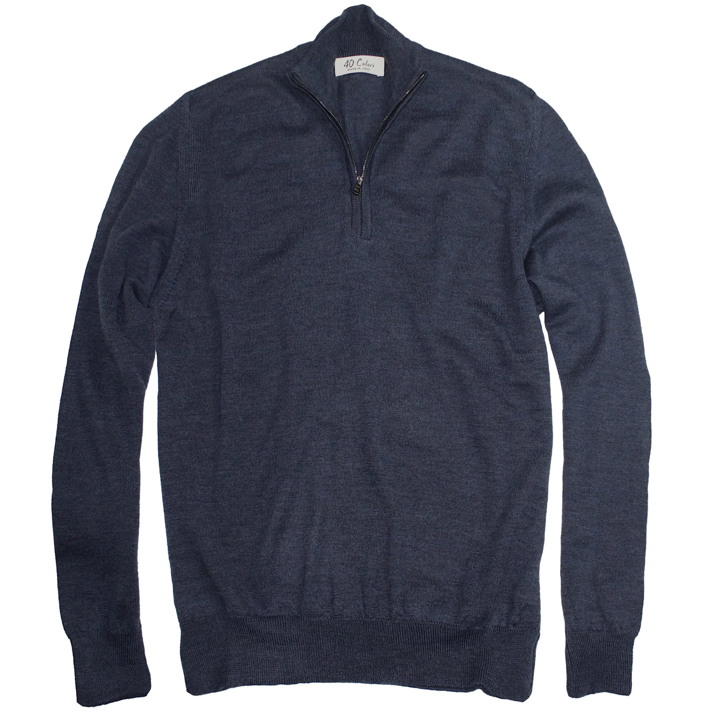 Night Blue Italian Merino Wool 1/4 zip Sweater by 40Colori