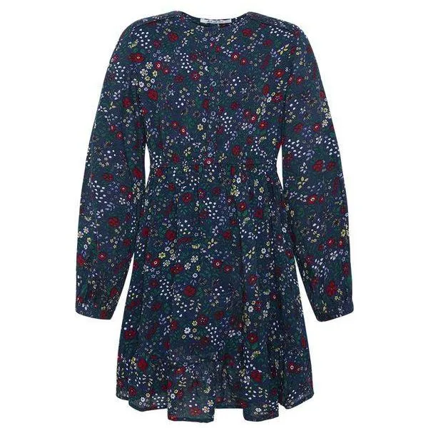 Pepe Jeans Girls Long Sleeve Dress with Flower Pattern Dark Blue