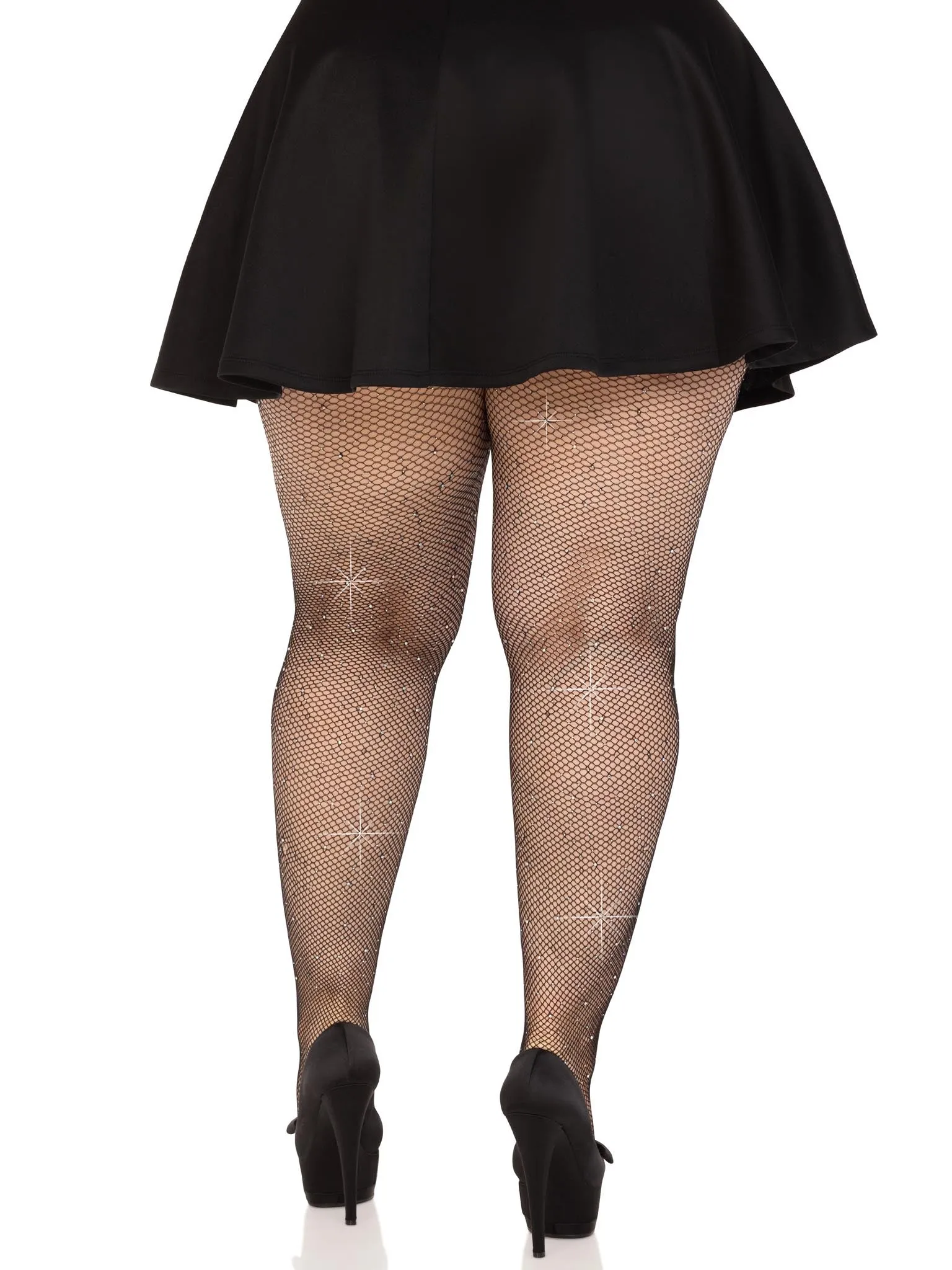 Plus Size Rhinestone Fishnet Tights in Black