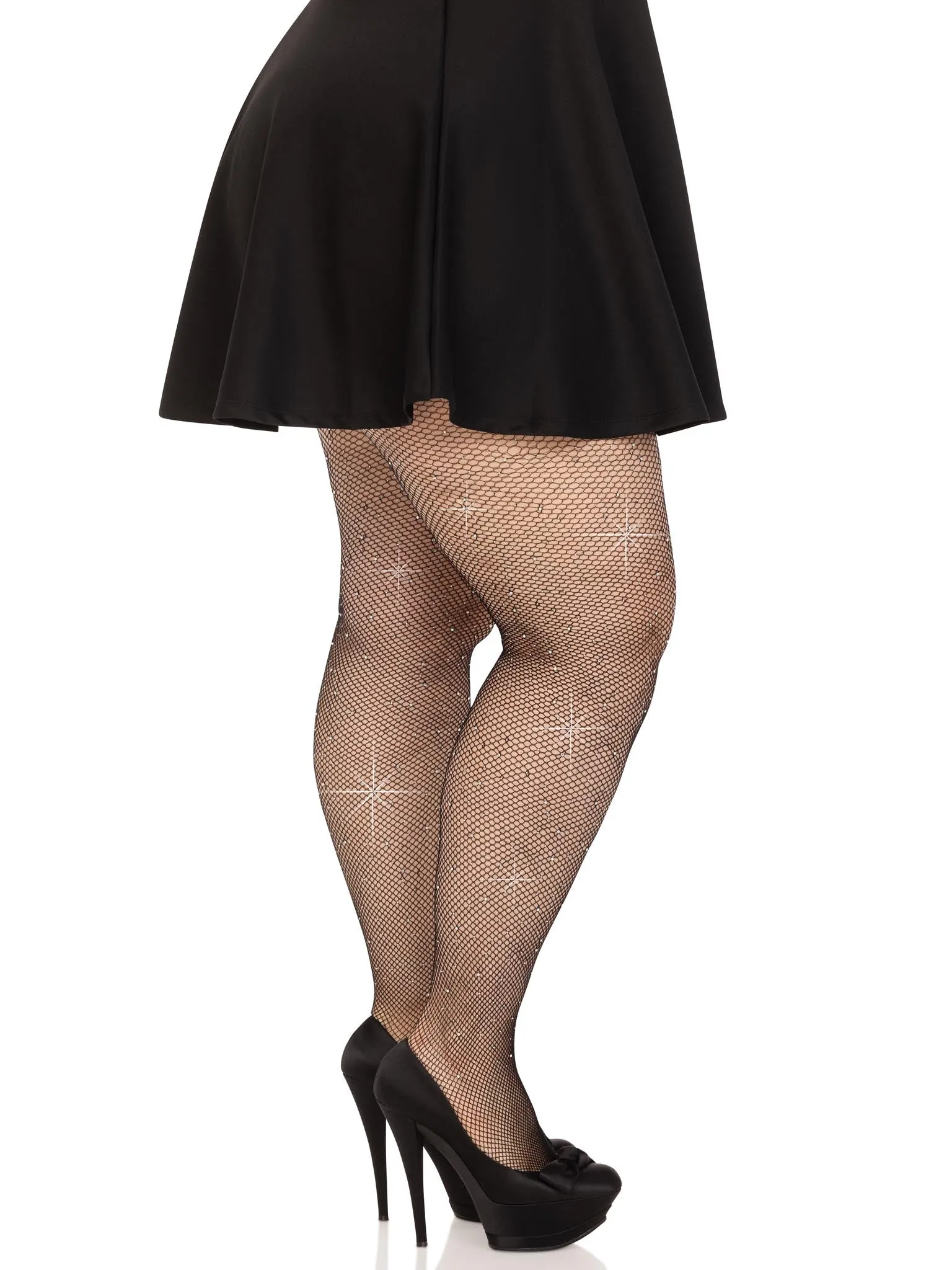 Plus Size Rhinestone Fishnet Tights in Black