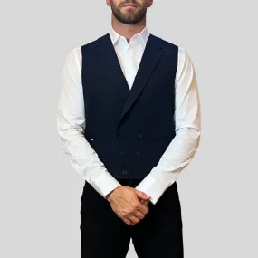 Seersucker Double Breasted Cotton Vest - Navy